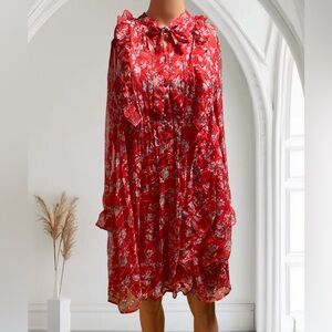 The Kooples Dotted Flower Silk Crepon Red Floral Dress
